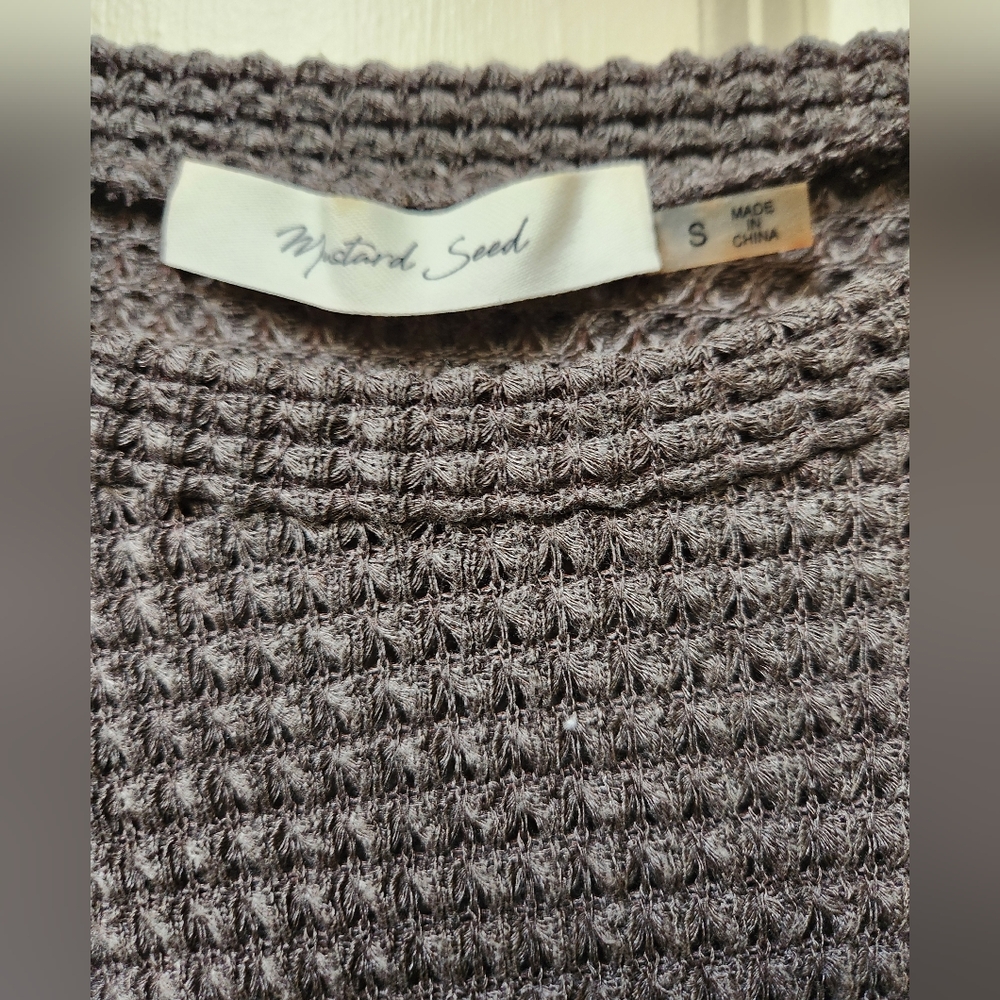 Mustard Seed Women's Lightweight Open Weave Sweater, Brown - Picture 2 of 10